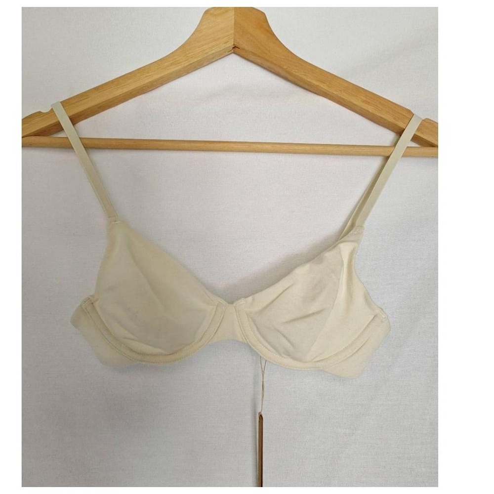 SKIMS Bra Cotton Jersey T-Shirt Bone Cream‎ 30B Underwire Mesh Unlined New